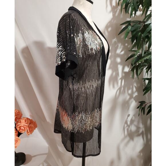 INC International Concepts Sheer Sequin Sparkle Deep V-Neck Tunic Top Size L - Picture 4 of 8